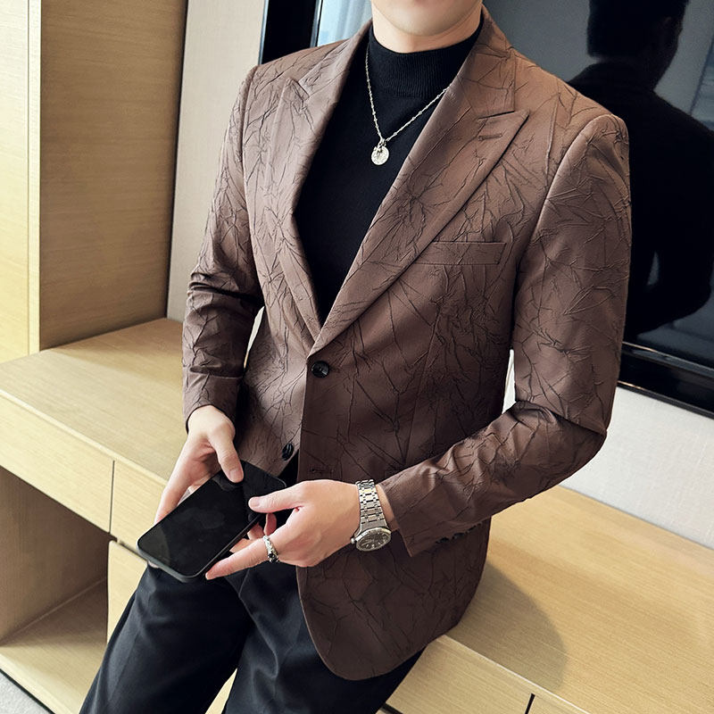 高级感提花西装外套男西服商务休闲戗驳领两粒扣单西DX632-P137，男装西服套装，电商A213