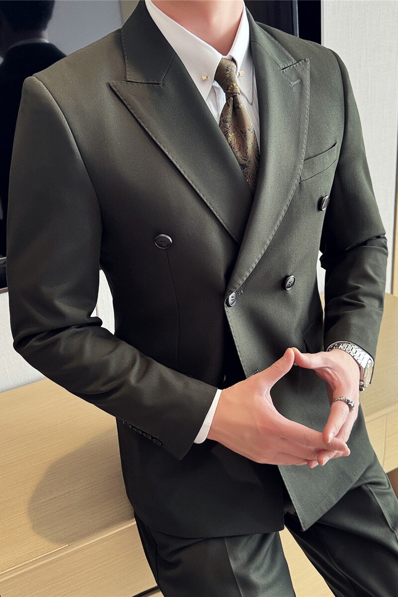高级感戗驳领暗条纹商务休闲西服男结婚礼服西装套装LJT8818-P220图片