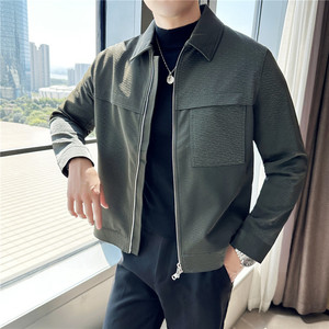 高级感翻领皮衣男潮流休闲外套男士潮牌痞帅皮夹克JK7026-P100特图片