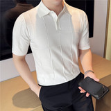 【天丝莱赛尔】高级感格子冰丝针织POLO衫短袖T恤黑色PL2403-P63，男装Polo衫，电商A213