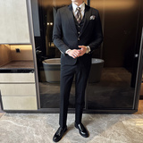新增黑色~高品质西服戗驳领一粒扣纯色西装三件套男SJT8018-P275，男装西服套装，电商A213