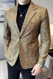 高级感花色西服外套男时尚印花西装厚款单西上衣卡其色DX920-P155，男装西服套装，电商A213