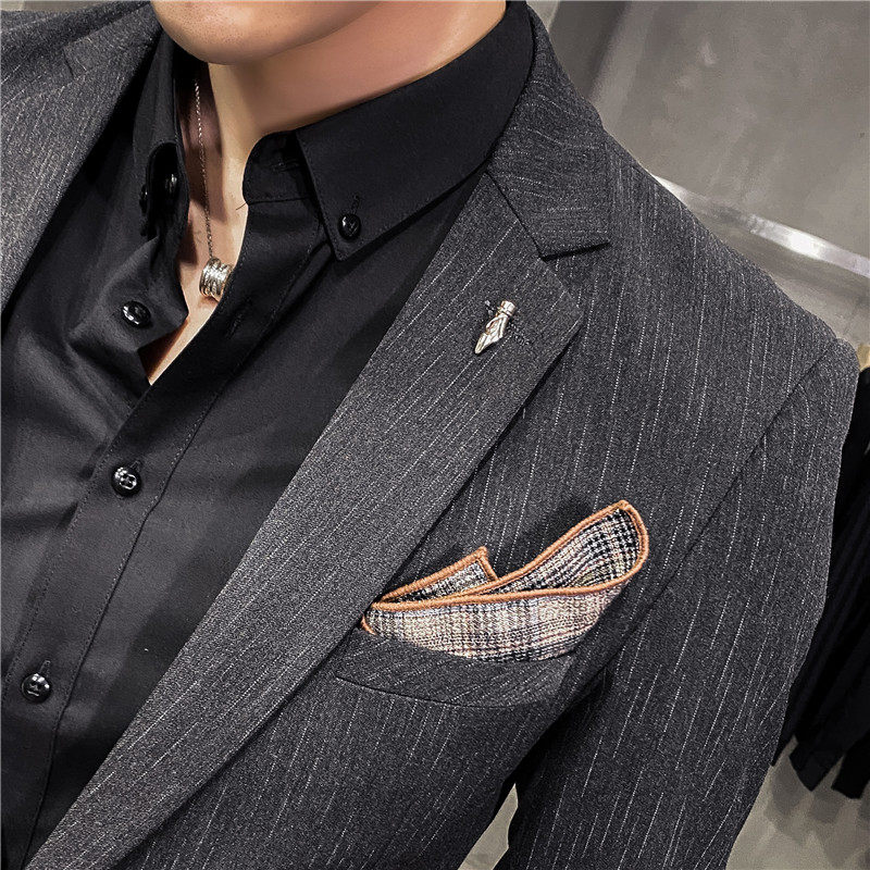 长期做时尚虚线条纹西装套装男修身西服两件套LJT109/P210,男装西服套装,电商A213