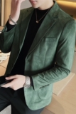 男高级感鹿皮绒厚款西服外套修身时尚西装单西上衣墨绿DX942-P145，男装西服套装，电商A213