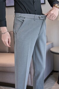 高级感隐形拉伸腰围高品质男士质感华夫格西裤修身长裤XK2083-P75图片