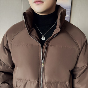 冬季立领轻薄羽绒服90白鸭绒保暖外套男面包服黑色M23088-P255图片