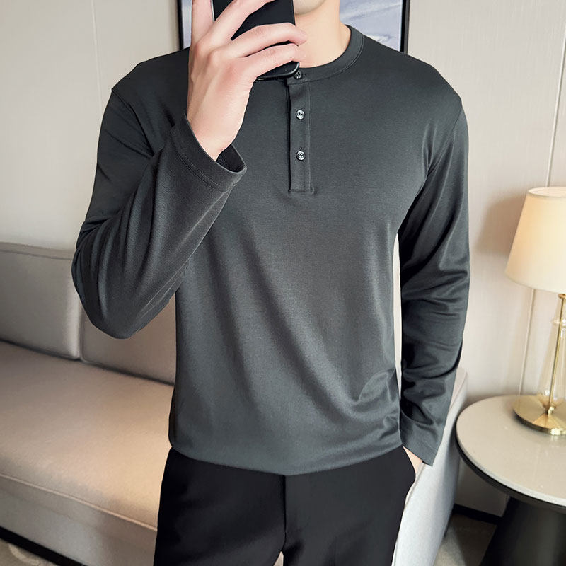 重磅290G~高品质亨利领长袖T恤男弹力高级感百搭打底衫T6802-P53,男装T恤,电商A213