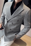 戗驳领双排扣千鸟格西服外套男修身西装上衣单西黑白格DX-2-P155，男装西服套装，电商A213