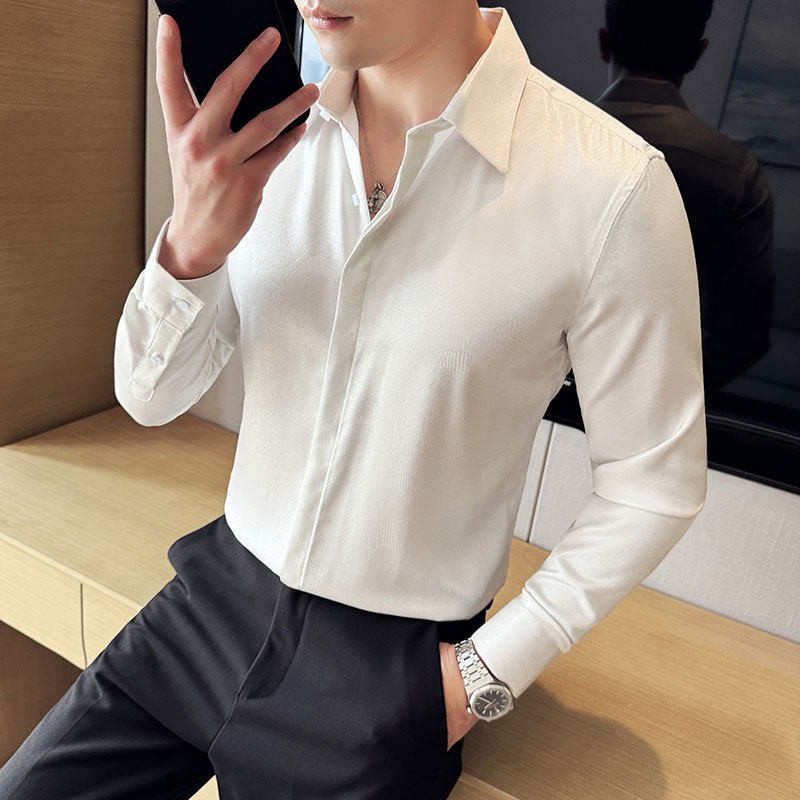 高级感亮面垂感抗皱气质长袖衬衫小众设计感花衬衣黑色CZ001-P63图片