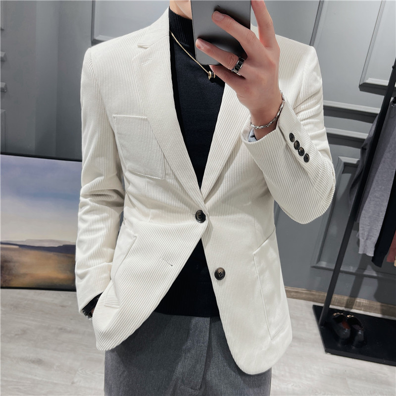 灯芯绒面料帅气西服男士韩版修身西装外套单西服白色DX623-P137图片
