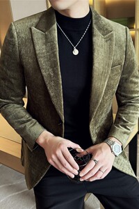 高级感金丝绒西装外套男闪亮条纹西服商务休闲花西装潮DX630-P137图片