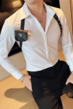 长期做~网红皮背带装饰设计感衬衫男长袖帅气休闲痞帅C5123-P80，男装衬衫，电商A213