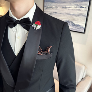 新郎结婚礼服主持人宴会西装男西服三件套塔士多西装SJT888-P265图片