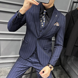 高级感色织面料西服套装条纹一粒扣戗驳领西装三件套SJT8015-P275，男装西服套装，电商A213