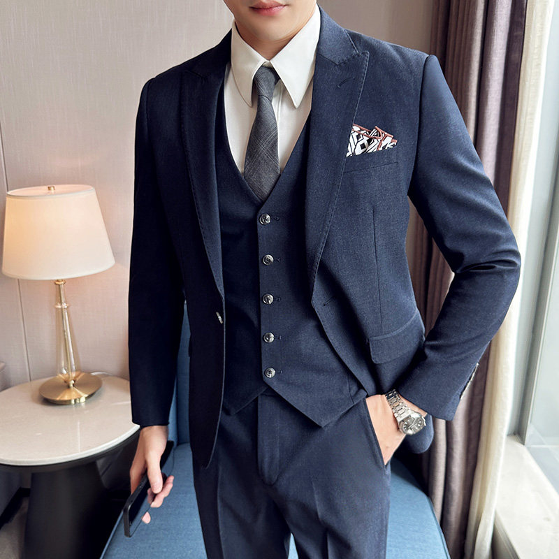 高品质面料西服套装一粒扣戗驳领西装三件套男SJT8012-P275图片