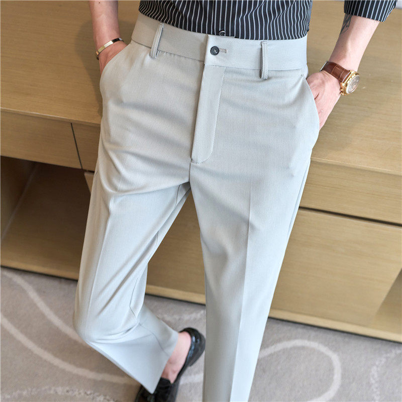 松紧腰西裤~高档含莱赛尔天丝含羊毛休闲裤男长裤灰色XKF335-P88，男装西裤，电商A213