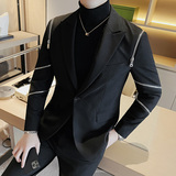 拉链设计感~质感个性帅气西服上衣男西装外套黑色DX8807-P185，男装西服，电商A213