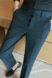 色织质感格子西裤男士弹力休闲裤修身小脚西装长裤绿色XK8022-P75，男装西服套装，电商A213