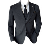 特价主推两粒扣西装套装修身商务西服三件套深灰色SJT7052-P190特，男装西服套装，电商A213