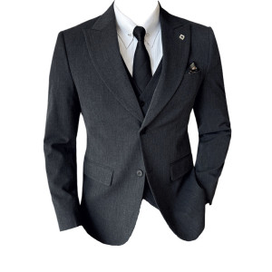 特价主推两粒扣西装套装修身商务西服三件套深灰色SJT7052-P190特图片
