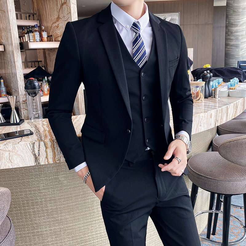 S-7XL主推款男士刺绣西服套装修身西装三件套中灰色SJT102/P265图片