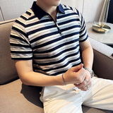 凹凸设计条纹拼接撞色男士商务休闲Polo衫翻领短袖T恤PL2427-P58，男装T恤，电商A213