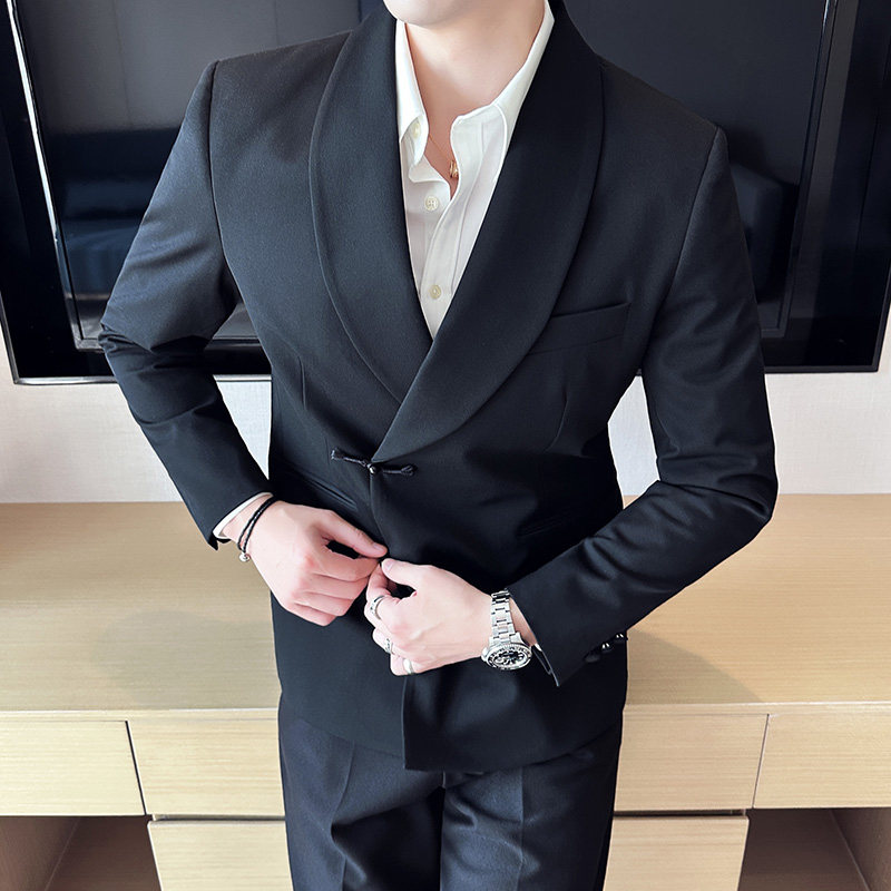 风休闲盘扣西服宴会西装青果领高档西装外套男灰色DX953-P168,男装西服套装,电商A213