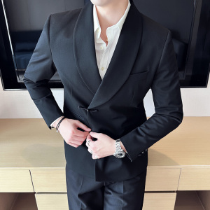 风休闲盘扣西服宴会西装青果领高档西装外套男灰色DX953-P168图片