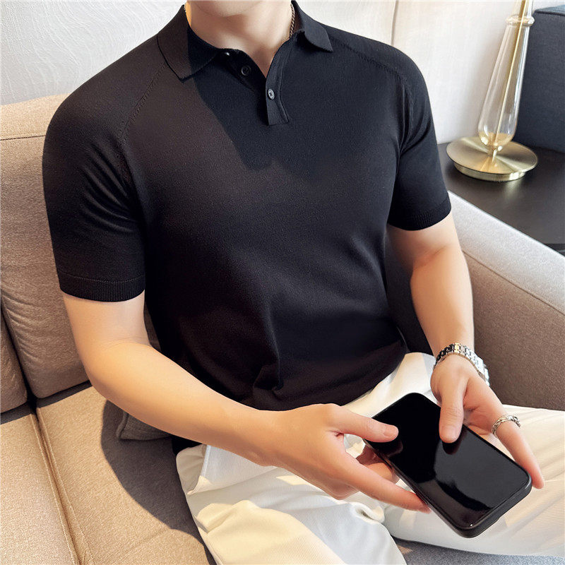 【天丝莱赛尔】夏季冰丝薄款针织POLO衫翻领短袖T恤男蓝色T24-P63,男装Polo衫,电商A213