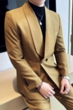 双排扣青果领男士质感休闲西服外套时尚西装卡其色DX8811-P137，男装西服套装，电商A213