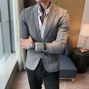 长期做男士格子西装外套修身西服上衣男单西外套帅气DX873/P155