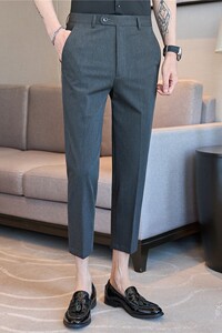主推款色织布全包边做工~男休闲九分西裤垂感弹力修身JF123-P60特图片