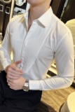 塔士多礼服衬衫新郎结婚长袖衬衫男拼接设计感衬衣白色C6642-P73，男装衬衫，电商A213
