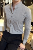 高级感格纹长袖衬衫立领衬衣男休闲商务衬衣千鸟格时尚C2360-P63，男装衬衫，电商A213