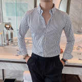 冬季加厚加绒条纹衬衫男士长袖条子衬衫西装打底修身白色JR17-P60，男装T恤，电商A213