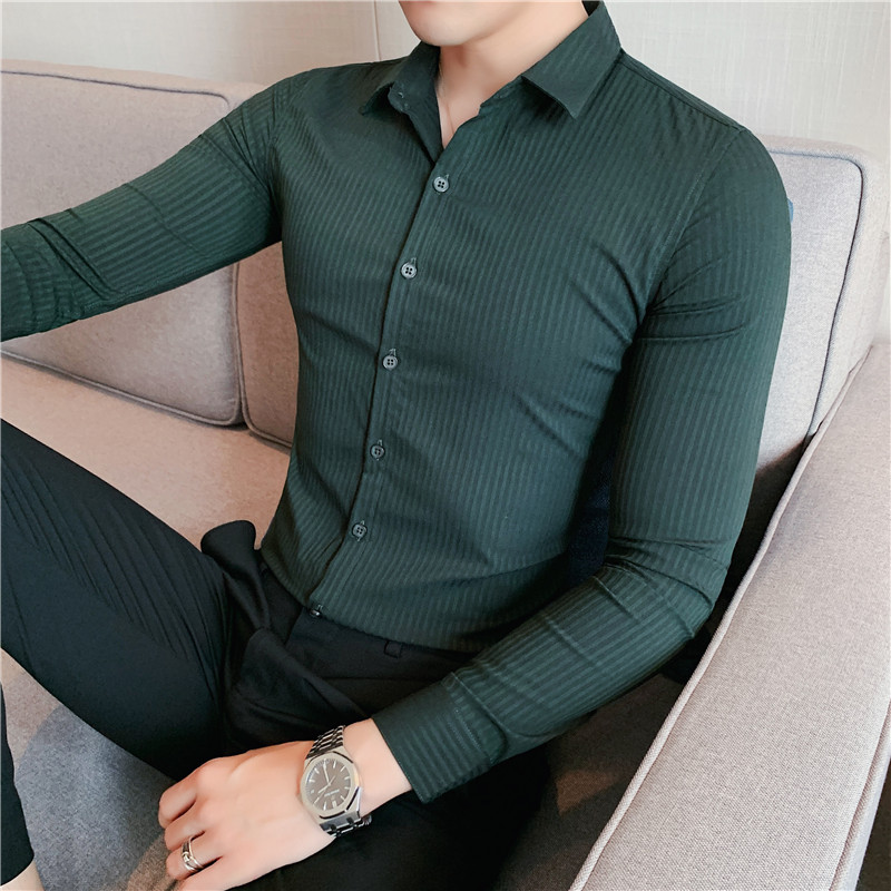 秋装新款男士时尚暗条纹长袖衬衫磨毛修身衬衣男灰色C8601/P65,男装衬衫,电商A213