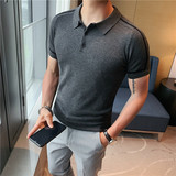 夏装时尚拼色条纹修身弹力针织冰丝T恤衫男短袖POLO衫PL9802-P55，男装T恤，电商A213