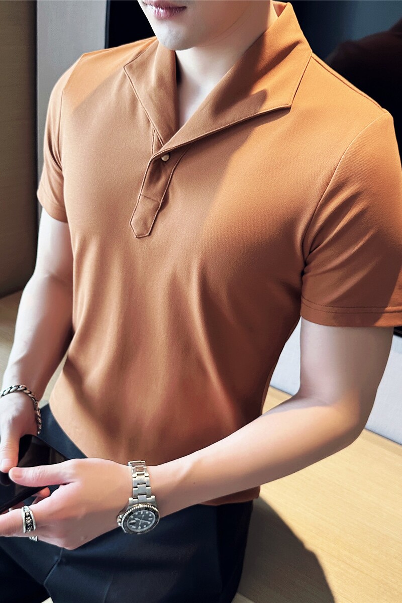 休闲polo衫男商务翻领修身T恤经典一片领短袖咖啡色PL2235-P63,男装T恤,电商A213