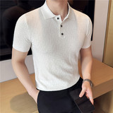高级感冰丝薄款针织短袖Polo衫翻领立体感肌理感T恤男PL8518-P63，男装Polo衫，电商A213