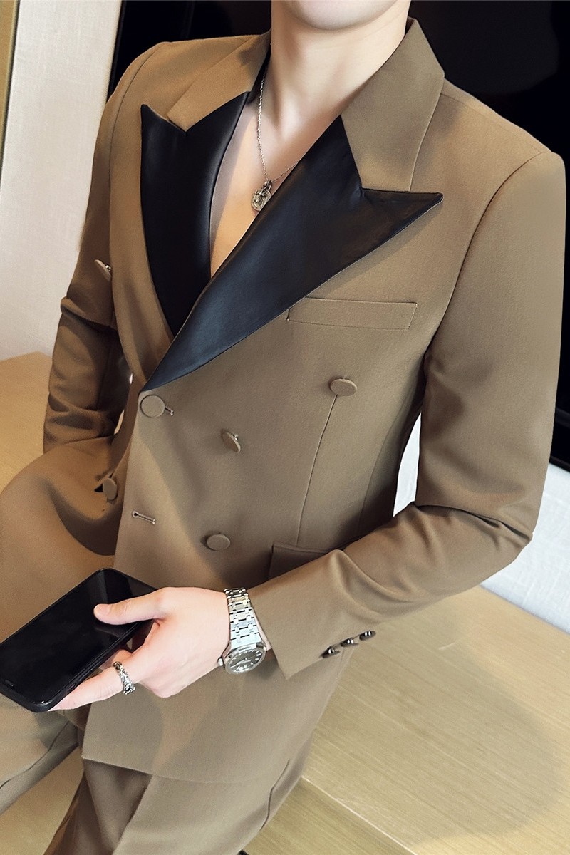 帅气单西上衣结婚西服男礼服塔士多双排扣西装咖啡色DX288-P167,男装西服套装,电商A213