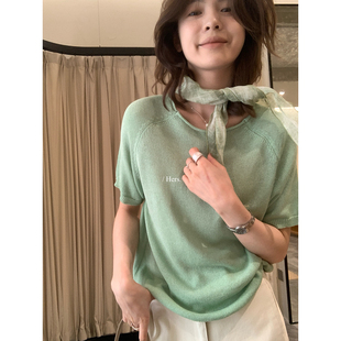 2026年新款春上新韩系简约日常调性插肩袖短袖针织衫