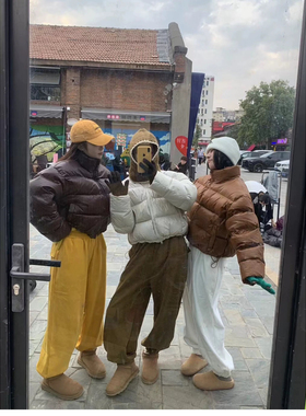 韩版珠光亮面免洗立领简约显气质保暖羽绒服外套