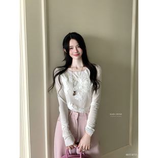 浪漫小衫 DARA 显瘦法式 设计立体花朵小众蕾丝白色长袖 ROSE 绣小衫