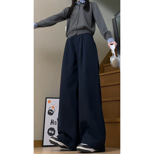 春季安可拉红棉抗皱休闲工装裤女老钱风阔腿裤WJ1633P60控88图片