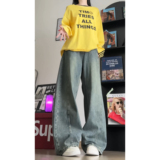 2026春季中性港风直筒水洗弯刀裤裤阔腿牛仔裤GY2567P58控88，男装牛仔裤，电商B329