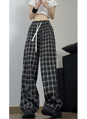 薄款黑色格子裤女夏季宽松垂感休闲阔腿裤子B329-WH6706P48控69