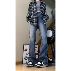 2026春季中性美式微喇裤复古印花宽松牛仔裤水洗KS859P52控78，男装牛仔裤，电商B329