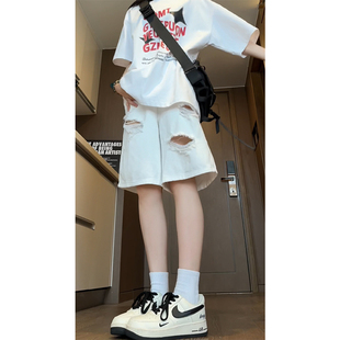 B329 KS24107P45控68 破洞牛仔短裤 防污夏季