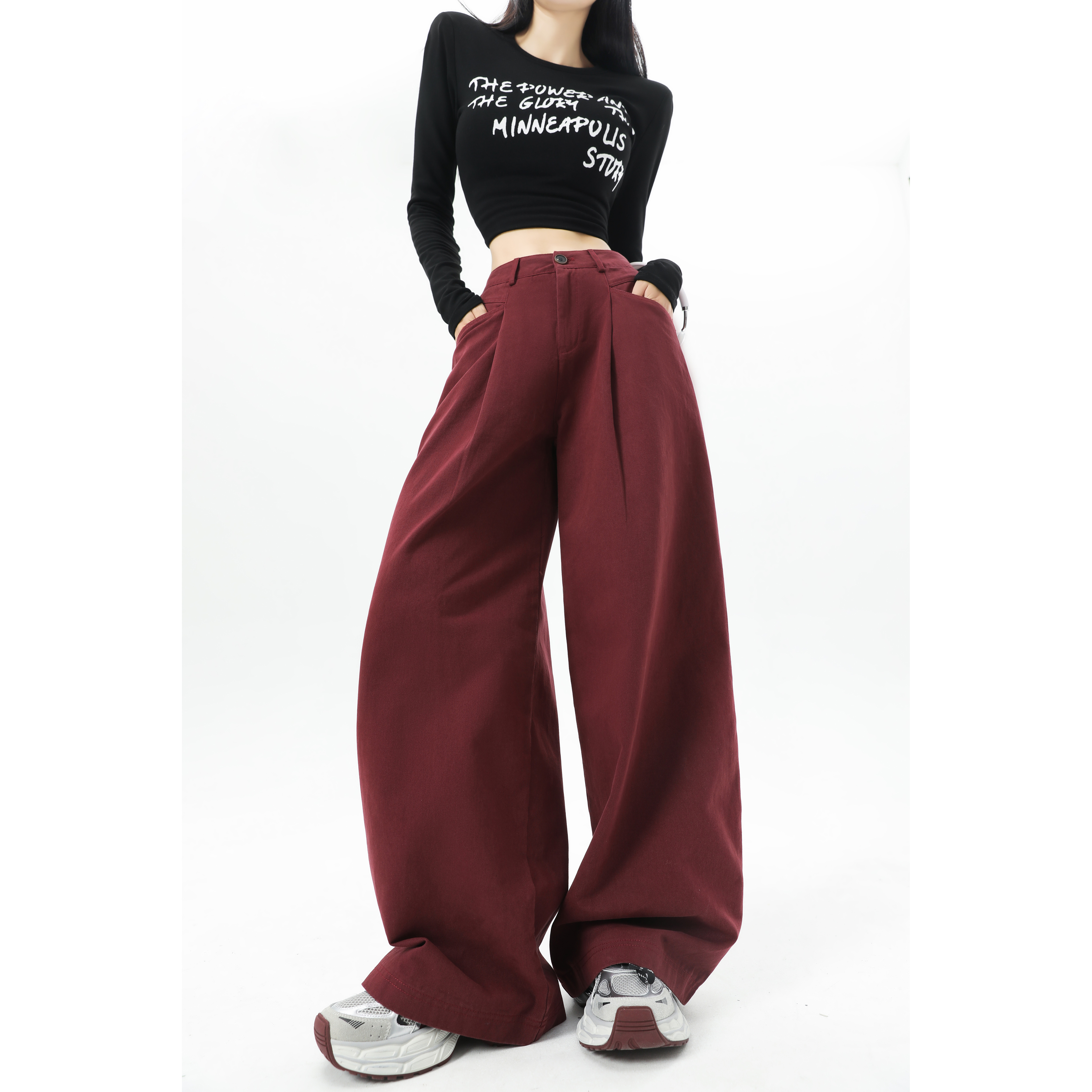 春季安可拉红棉抗皱休闲工装裤女老钱风阔腿裤WJ1633P60控88，男装工装外套，电商B329