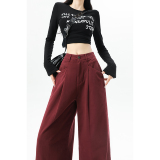 春季安可拉红棉抗皱休闲工装裤女老钱风阔腿裤WJ1633P60控88，男装工装外套，电商B329